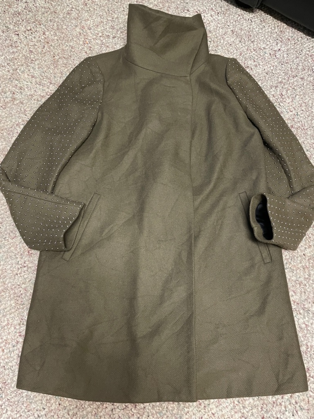 Zara brown wool women’s Coat with silver studded sleeves - new